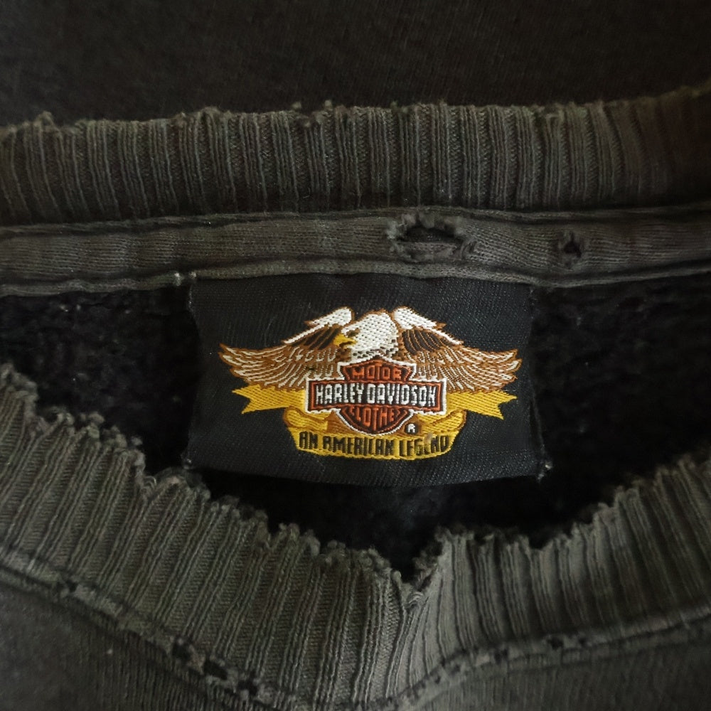 HARLEY DAVIDSON(ハーレーダビッドソン) 90S VINTAGE ヴィンテージ フロントロゴ刺繍 クルーネック スウェットトレーナー チャコールグレー