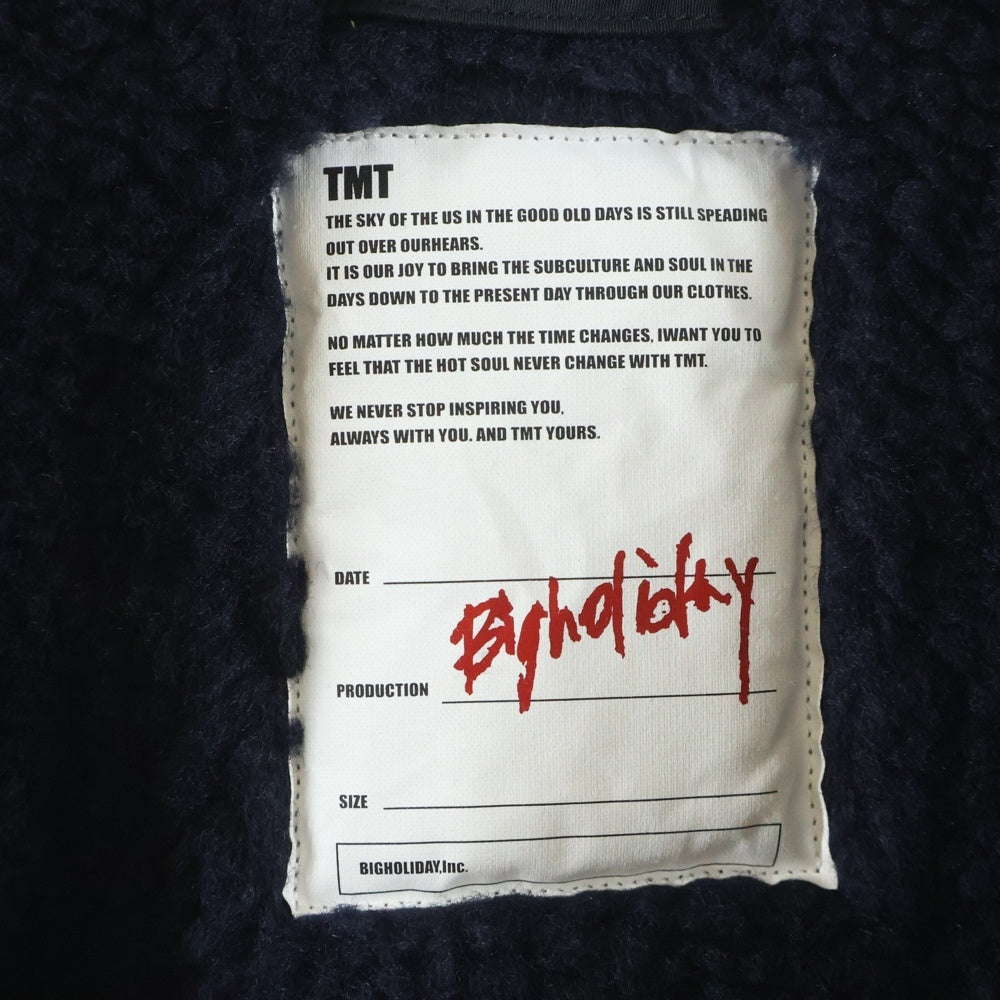T.M.T(ティーエムティー) BIG LOGO NYLON BOA JACKET ビッグ ロゴ ボア スナップボタン ナイロンジャケット ブラック TJK-F2303
