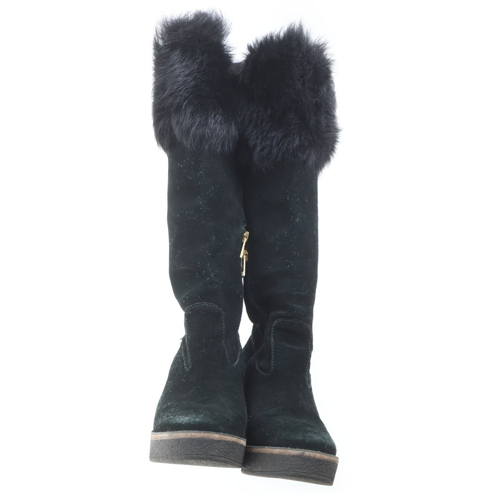 UGG(アグ) VALBERG ヴァルベルグ ファー付き サイドジップ スウェード ロングウェッジブーツ レディース ブラック 1018652