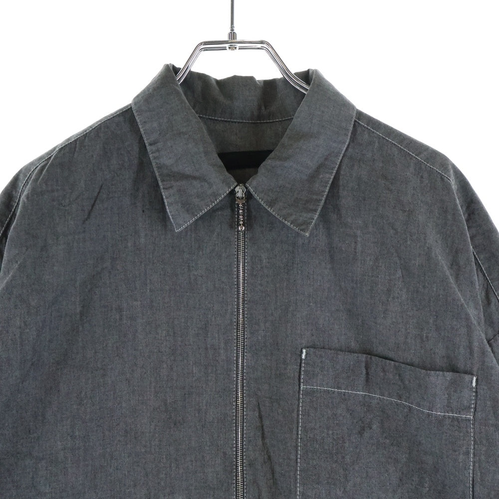 PRADA(プラダ) シャツカラー 胸ポケット ジップアップ長袖シャツ グレー GEC033