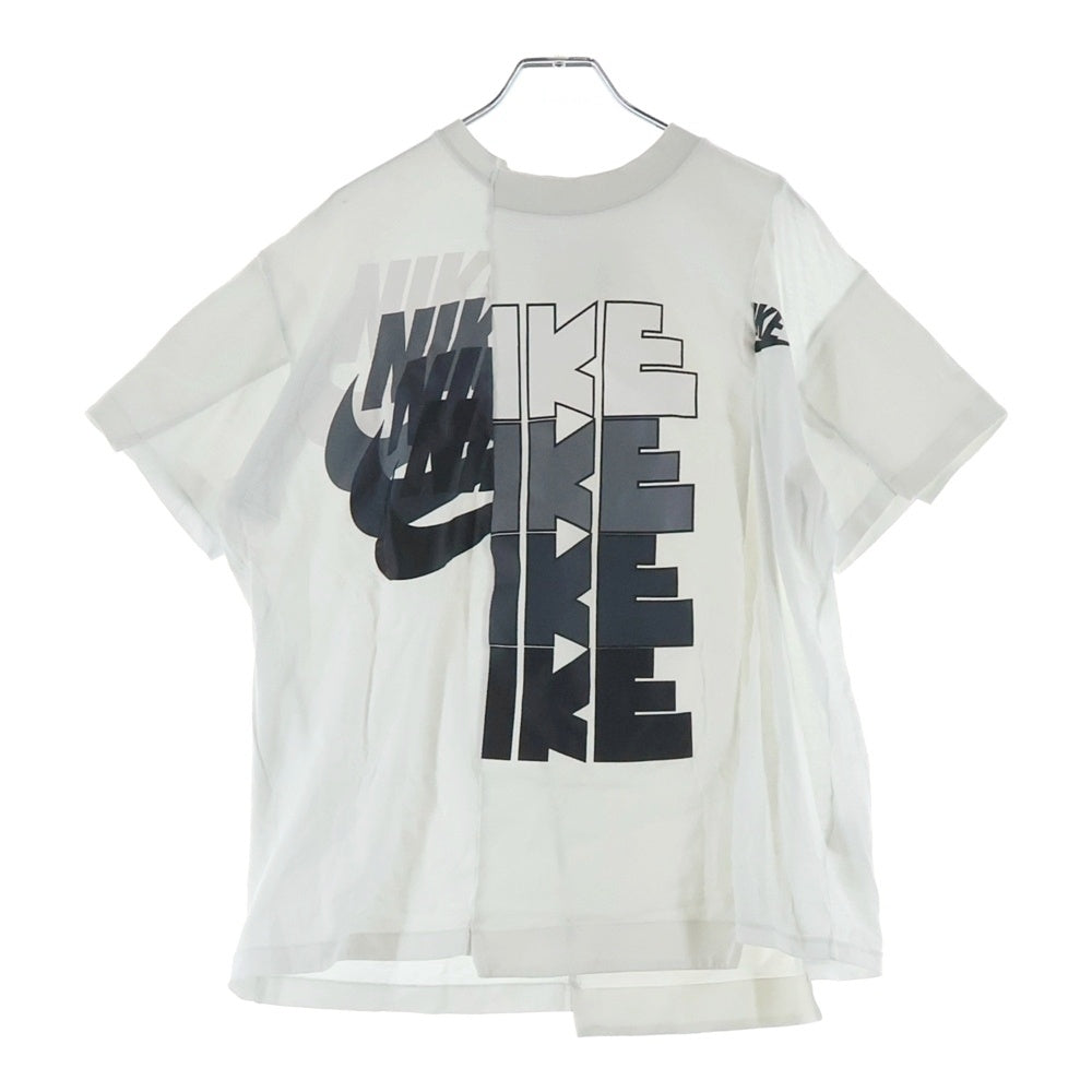 NIKE(ナイキ) ×Sacai WMNS Hybrid T-shirt サカイ ウィメンズ ハイブリット ドッキング加工 フロントロゴプリントTシャツ 半袖クルーネックカットソー ホワイト CD6310-100 レディース