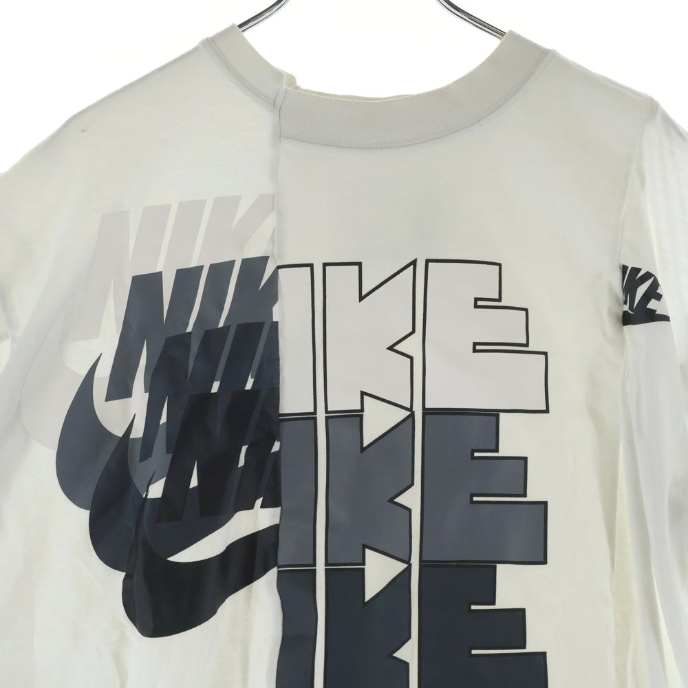 NIKE(ナイキ) ×Sacai WMNS Hybrid T-shirt サカイ ウィメンズ ハイブリット ドッキング加工 フロントロゴプリントTシャツ 半袖クルーネックカットソー ホワイト CD6310-100