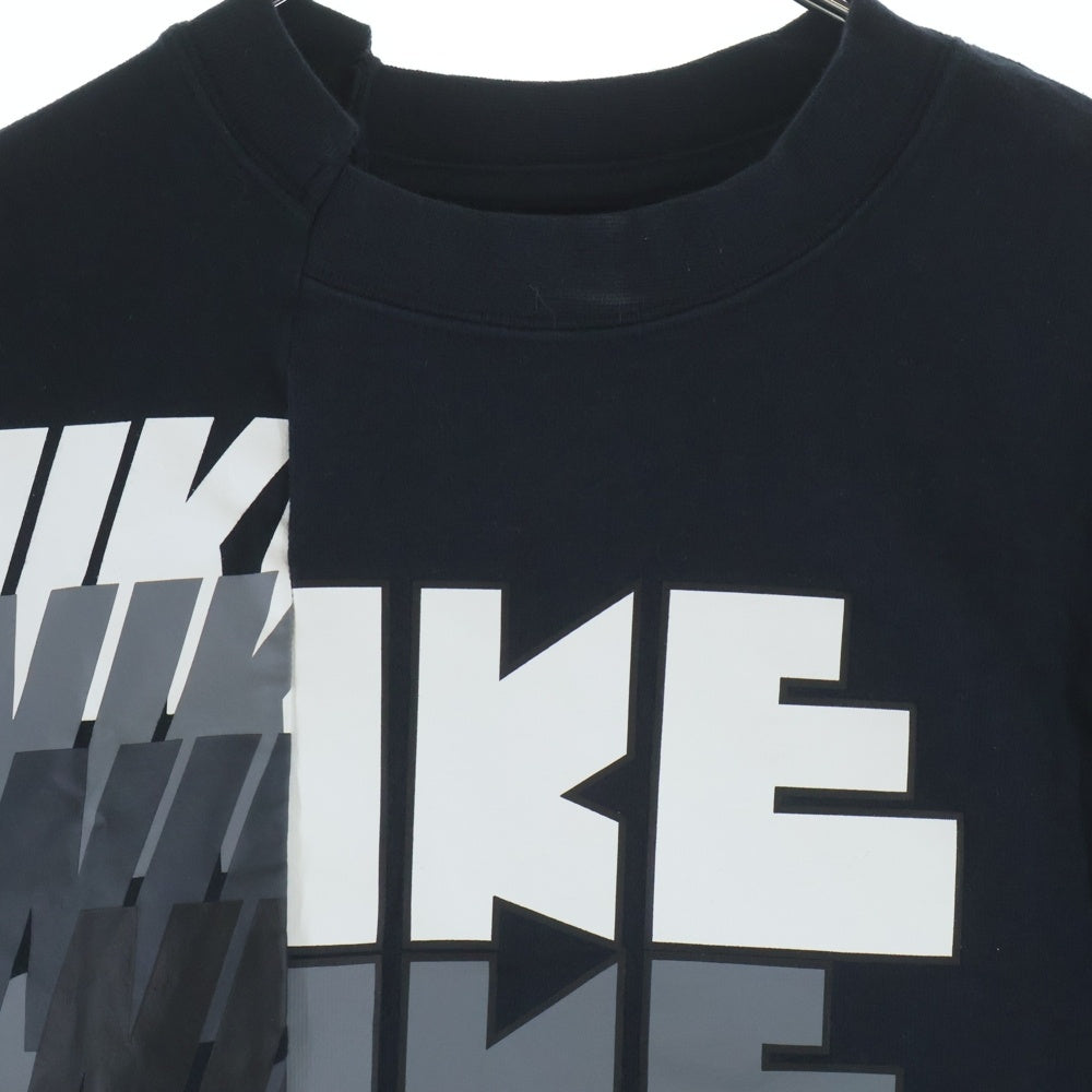 NIKE(ナイキ) ×Sacai WMNS Hybrid T-shirt サカイ ウィメンズ ハイブリット ドッキング加工 フロントロゴプリントTシャツ 半袖クルーネックカットソー ブラック CD6310-010