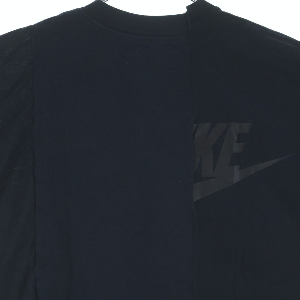 NIKE(ナイキ) ×Sacai WMNS Hybrid T-shirt サカイ ウィメンズ ハイブリット ドッキング加工 フロントロゴプリントTシャツ 半袖クルーネックカットソー ブラック CD6310-010