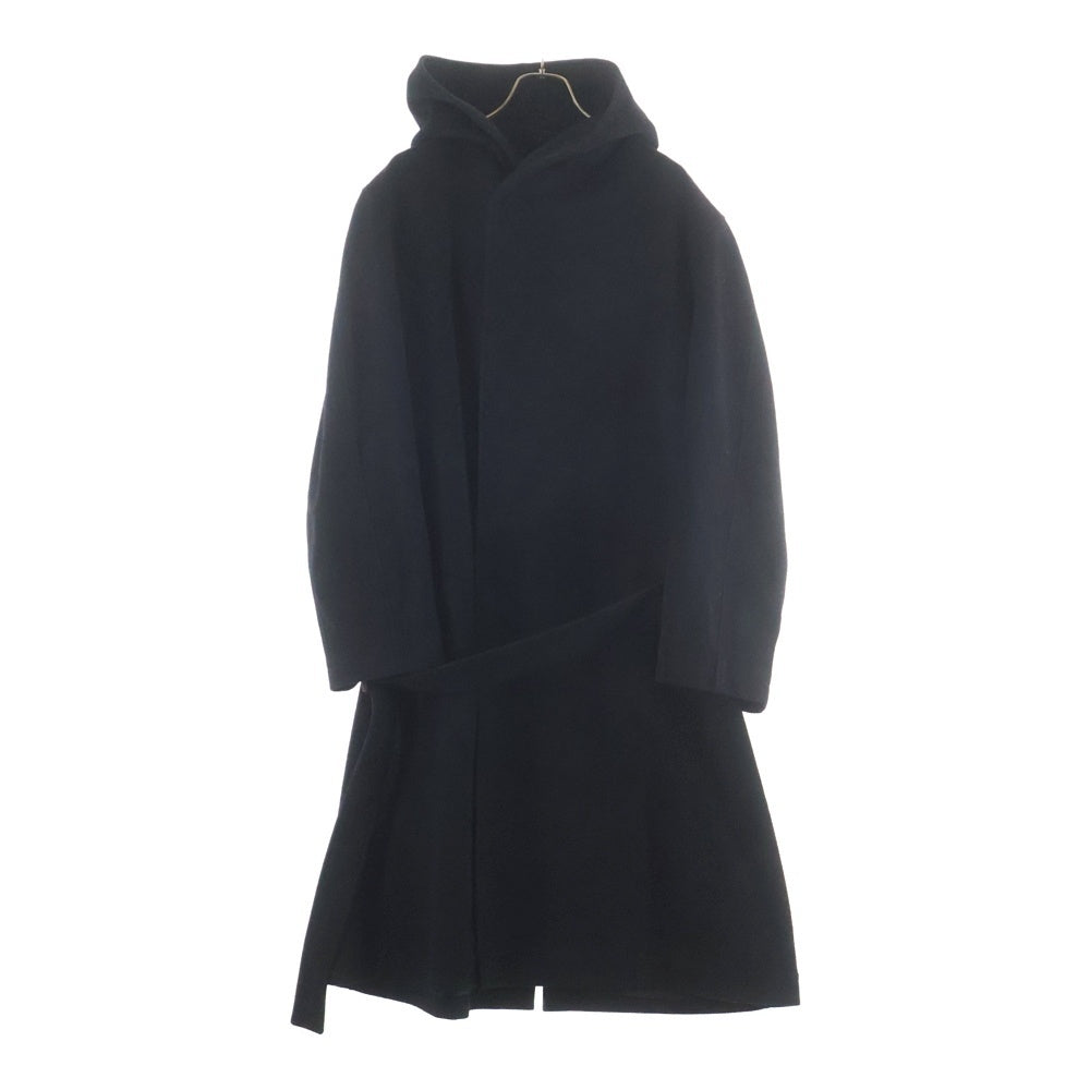 YOHJI YAMAMOTO REGULATION(ヨウジヤマモト レギュレーション) 18AW カシミヤ混 ベルト付き フーデッドウールコート ジャケット ブラック HV-C01-140