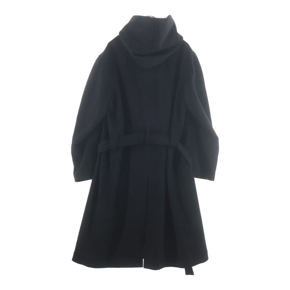 YOHJI YAMAMOTO REGULATION(ヨウジヤマモト レギュレーション) 18AW カシミヤ混 ベルト付き フーデッドウールコート ジャケット ブラック HV-C01-140