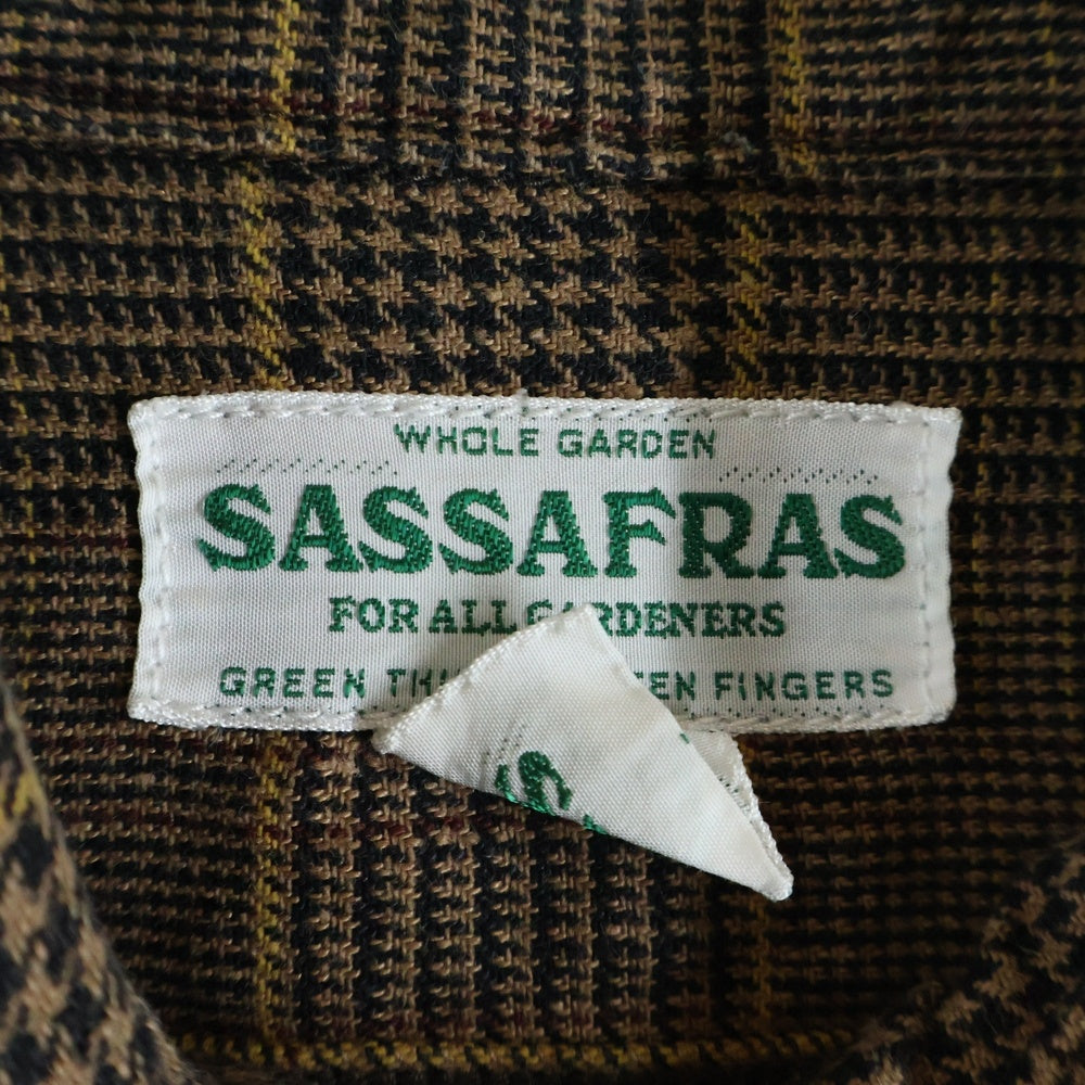 SASSAFRAS(ササフラス) 胸フラップポケット レギュラーカラー チェック柄 長袖ワークシャツ ブラウン
