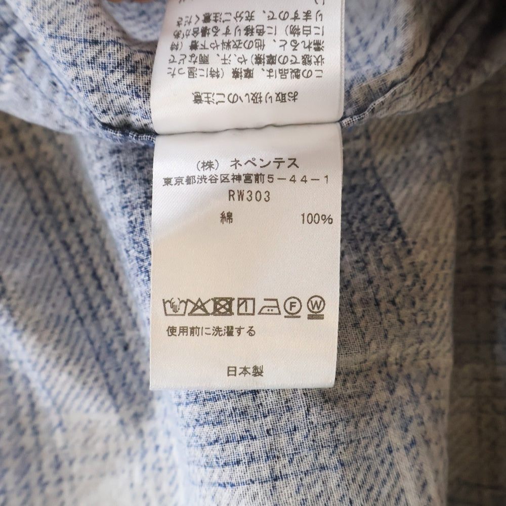 Needles(ニードルス) ONE-UP SHIRT PRINTED FLANNEL ワンアップ プリンテッド フランネル 長袖チェックシャツ ブルー RW303