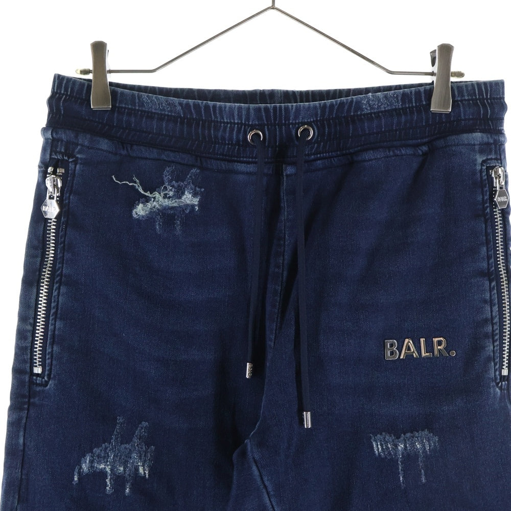 BALR.(ボーラー) フロントロゴプレート ダメージ加工 ドローストリング デニム ジョガーパンツ インディゴ