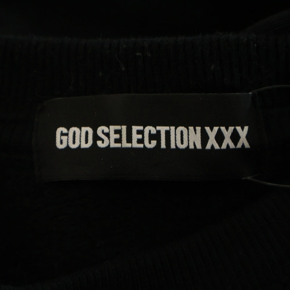 GOD SELECTION XXX(ゴッドセレクショントリプルエックス) フロントプリントデザイン クルーネック スウェット セーター ブラック