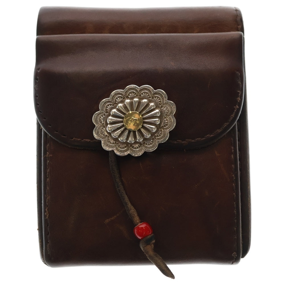 goro's(ゴローズ) K18付きフラワーコンチョ 二つ折り財布 レザーウォレット 赤茶