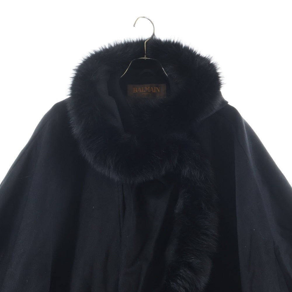 BALMAIN(バルマン) カシミヤ フーデッド ポンチョコート ブラック レディース 4701