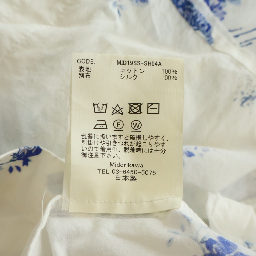 midorikawa(ミドリカワ) 19SS 花柄 ロングスリーブ シャツ ホワイト/ブルー MID19SS-SH04A