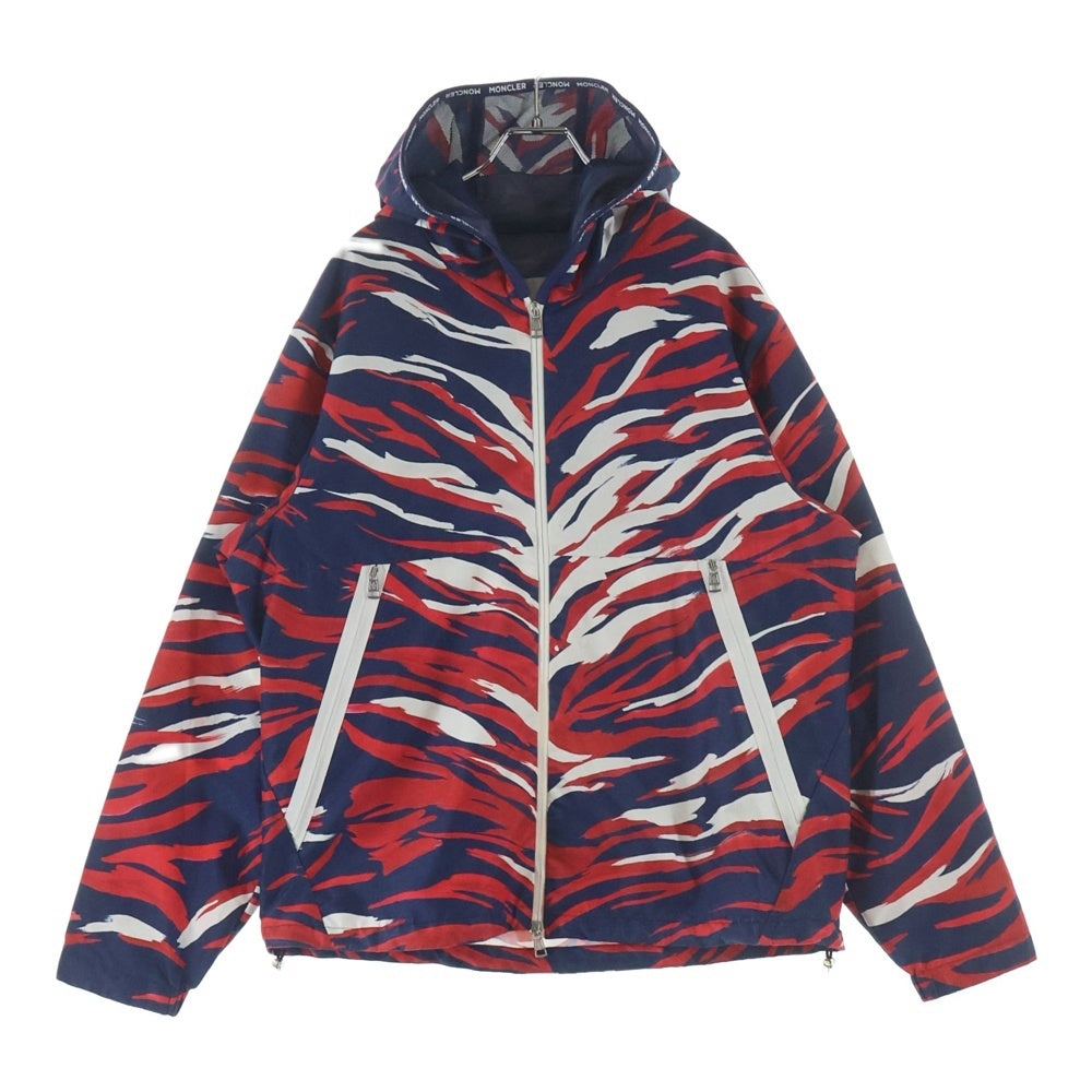 MONCLER(モンクレール) 21SS CHARDON ロゴパッチ 総柄 ナイロン ジップアップ フーディージャケット パーカー ネイビー/レッド G10911A74900
