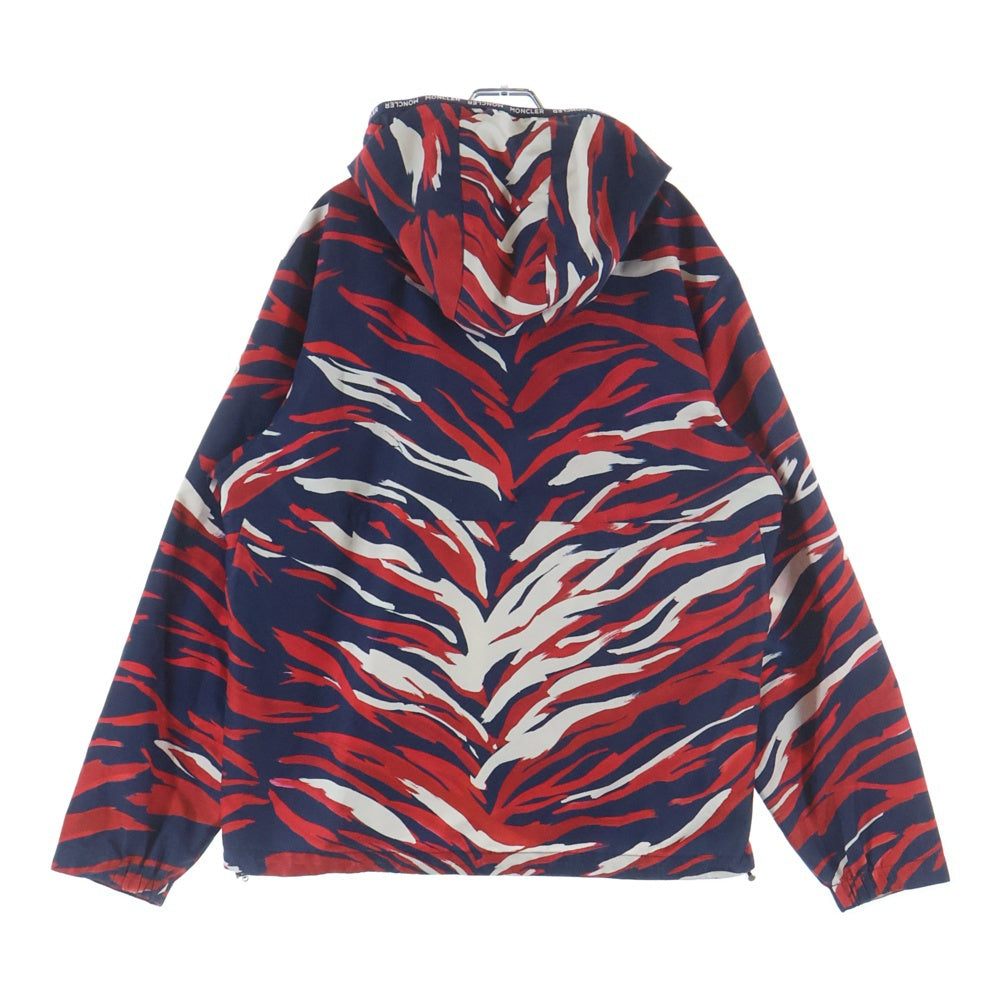 MONCLER(モンクレール) 21SS CHARDON ロゴパッチ 総柄 ナイロン ジップアップ フーディージャケット パーカー ネイビー/レッド G10911A74900