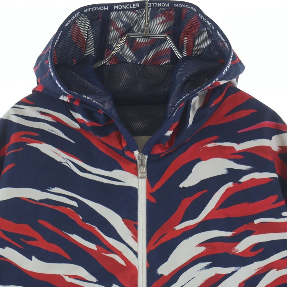 MONCLER(モンクレール) 21SS CHARDON ロゴパッチ 総柄 ナイロン ジップアップ フーディージャケット パーカー ネイビー/レッド G10911A74900