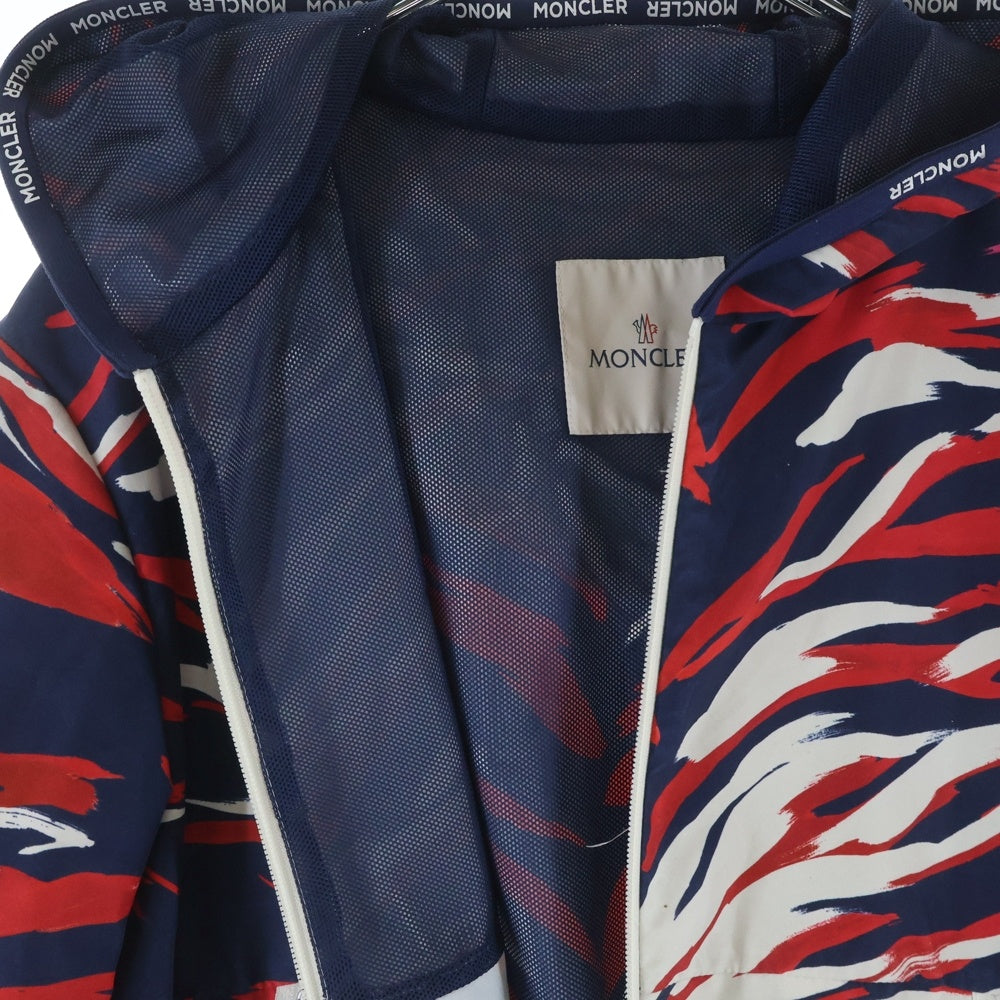 MONCLER(モンクレール) 21SS CHARDON ロゴパッチ 総柄 ナイロン ジップアップ フーディージャケット パーカー ネイビー/レッド G10911A74900