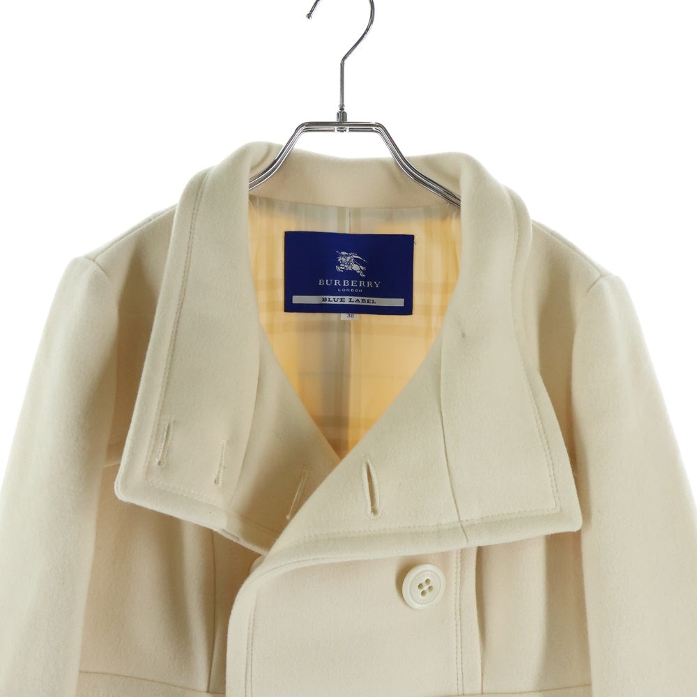 BURBERRY BLUE LABEL(バーバリーブルーレーベル) 裏地チェック柄 スタンドカラー ロングコート ホワイト レディース FNF20-806-02
