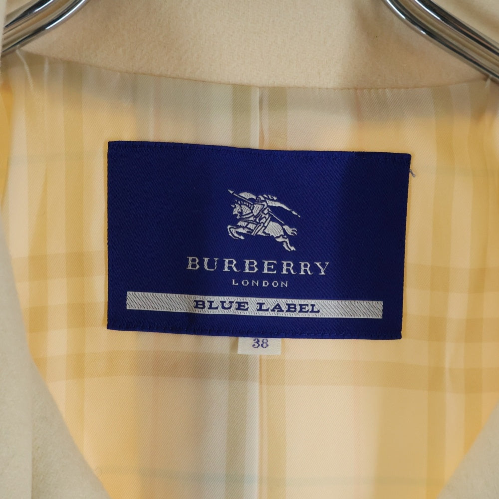 BURBERRY BLUE LABEL(バーバリーブルーレーベル) 裏地チェック柄 スタンドカラー ロングコート ホワイト レディース FNF20-806-02