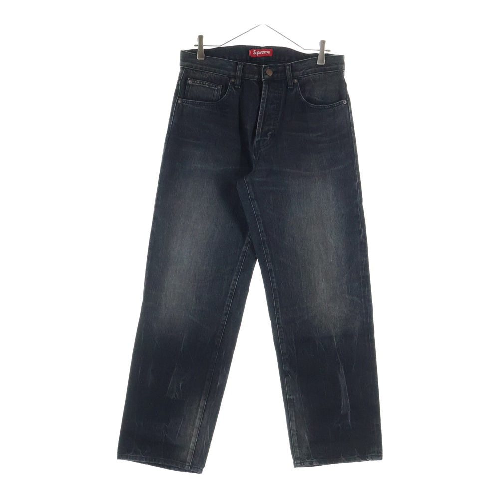 SUPREME(シュプリーム) 23AW Distressed Loose Fit Selvedge Jean スターロゴパッチ ブリーチデザイン マルチポケット ボタンフライ ワイドデニム パンツ ブラック