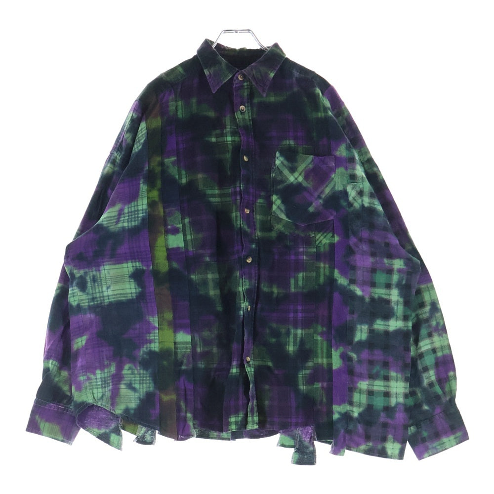 Rebuild by needles(リビルドバイニードルス) 7 CUTS SHIRT リメイクデザイン 総柄 コットン レギュラーカラー 長袖シャツ パープル/グリーン MR350