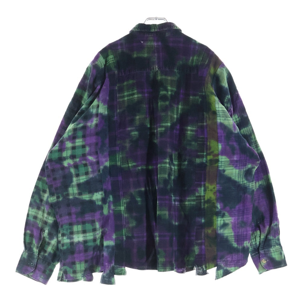 Rebuild by needles(リビルドバイニードルス) 7 CUTS SHIRT リメイクデザイン 総柄 コットン レギュラーカラー 長袖シャツ パープル/グリーン MR350