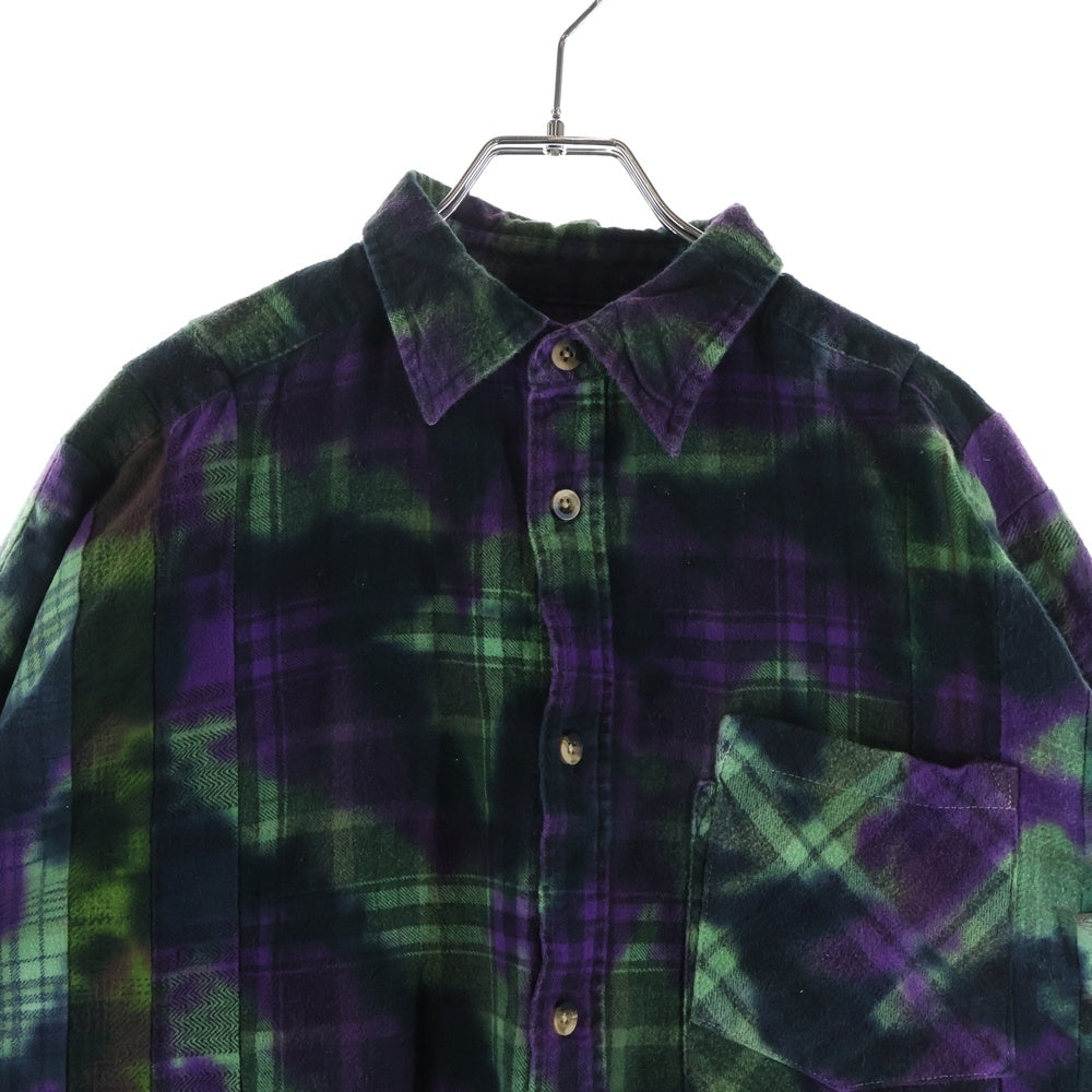 Rebuild by needles(リビルドバイニードルス) 7 CUTS SHIRT リメイクデザイン 総柄 コットン レギュラーカラー 長袖シャツ パープル/グリーン MR350