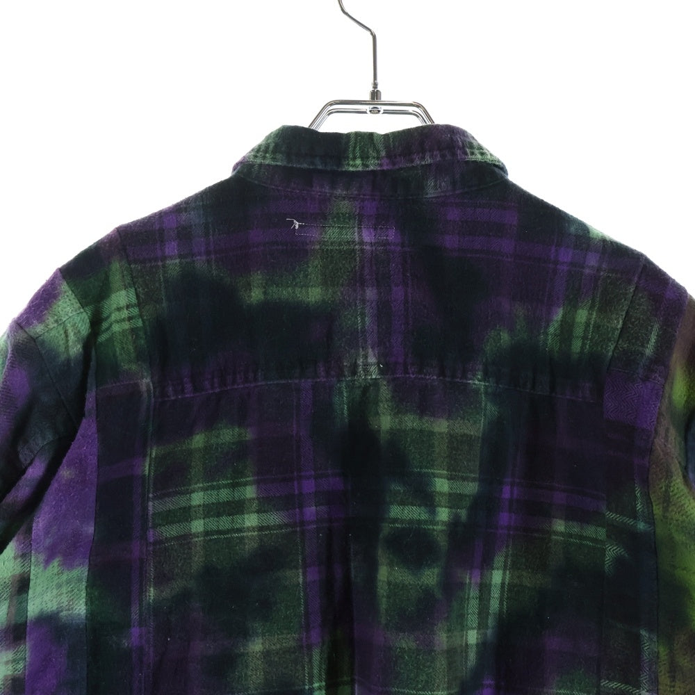 Rebuild by needles(リビルドバイニードルス) 7 CUTS SHIRT リメイクデザイン 総柄 コットン レギュラーカラー 長袖シャツ パープル/グリーン MR350