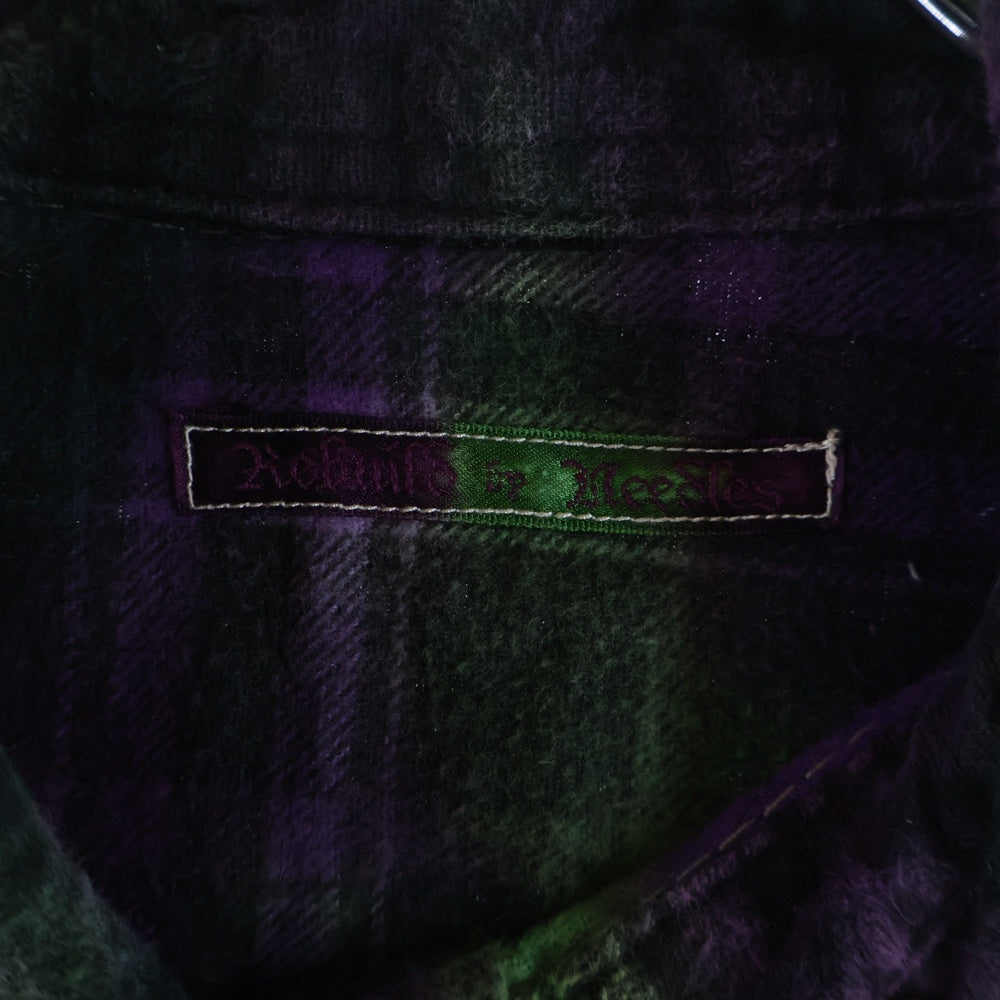 Rebuild by needles(リビルドバイニードルス) 7 CUTS SHIRT リメイクデザイン 総柄 コットン レギュラーカラー 長袖シャツ パープル/グリーン MR350