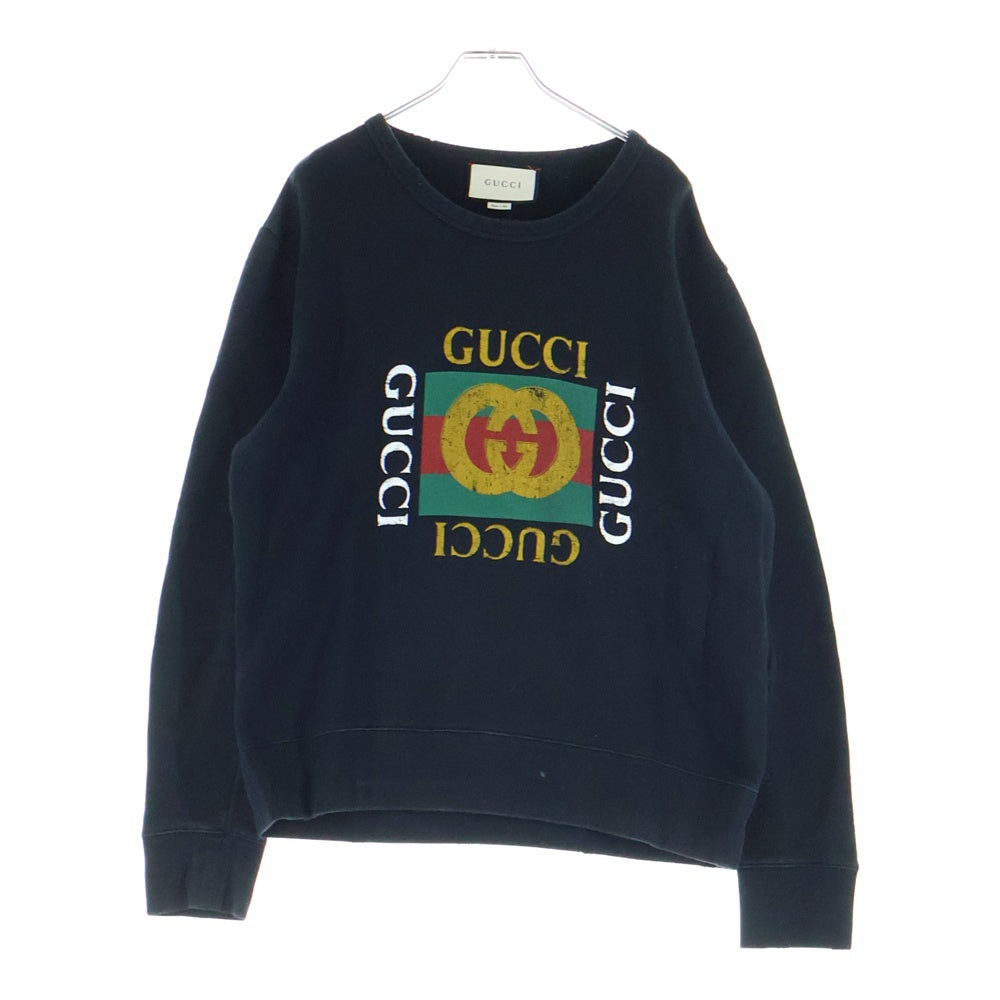 GUCCI(グッチ) フロントプリント クルーネックプルオーバー スウェットトレーナー ブラック 454569-X5J57