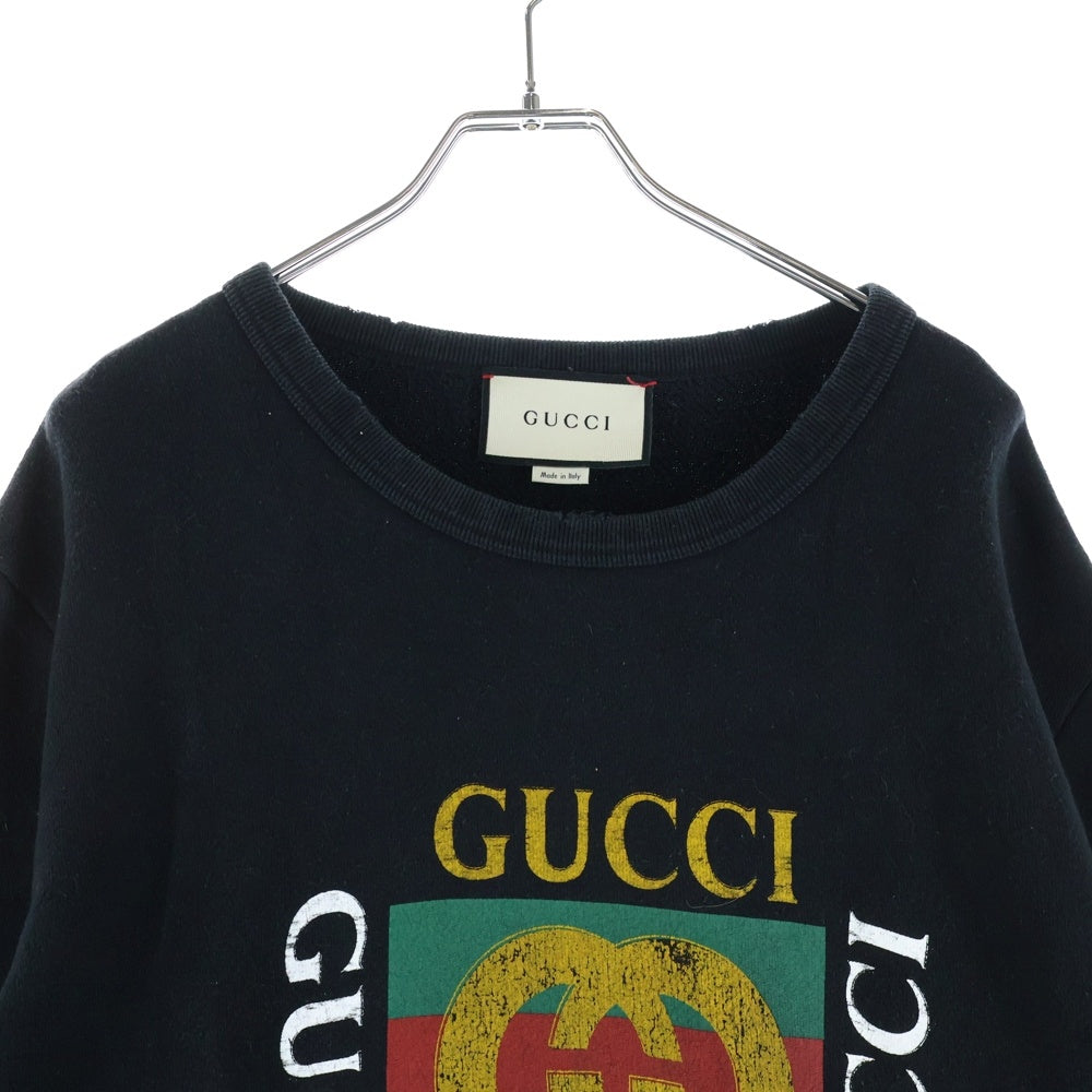 GUCCI(グッチ) フロントプリント クルーネックプルオーバー スウェットトレーナー ブラック 454569-X5J57