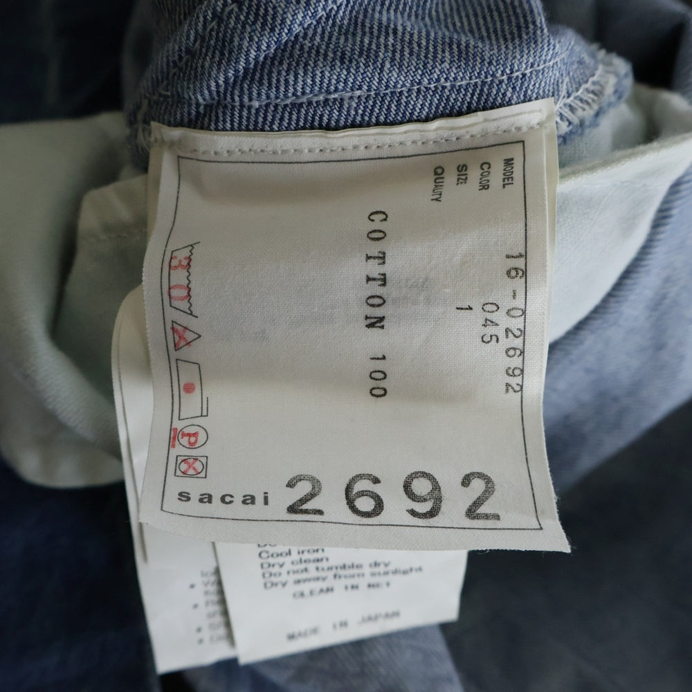 Sacai(サカイ) 再構築デニム バックジッパー 半袖 ミニワンピース レディース インディゴ 16-02692