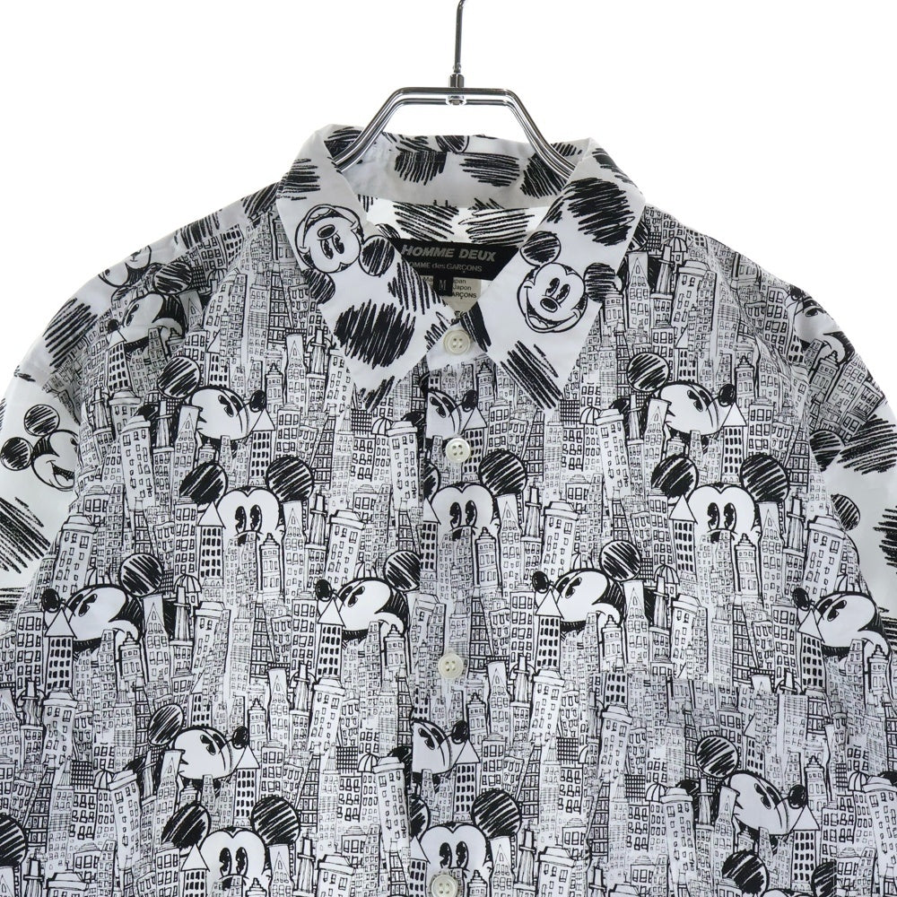 COMME des GARCONS HOMME DEUX(コムデギャルソン オムドゥ) 22SS AD2021 × DISNEY mickey mouse ディズニー ミッキーマウス 総柄 長袖 シャツ ホワイト/ブラック DI‐B035