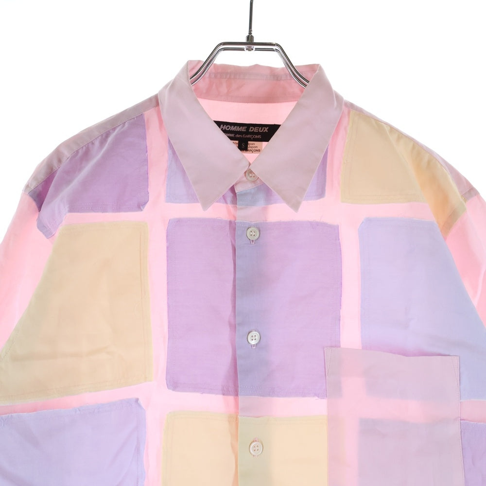 COMME des GARCONS HOMME DEUX(コムデギャルソン オムドゥ) 19SS AD2018 パッチワーク 長袖 シャツ ピンク DC‐B048