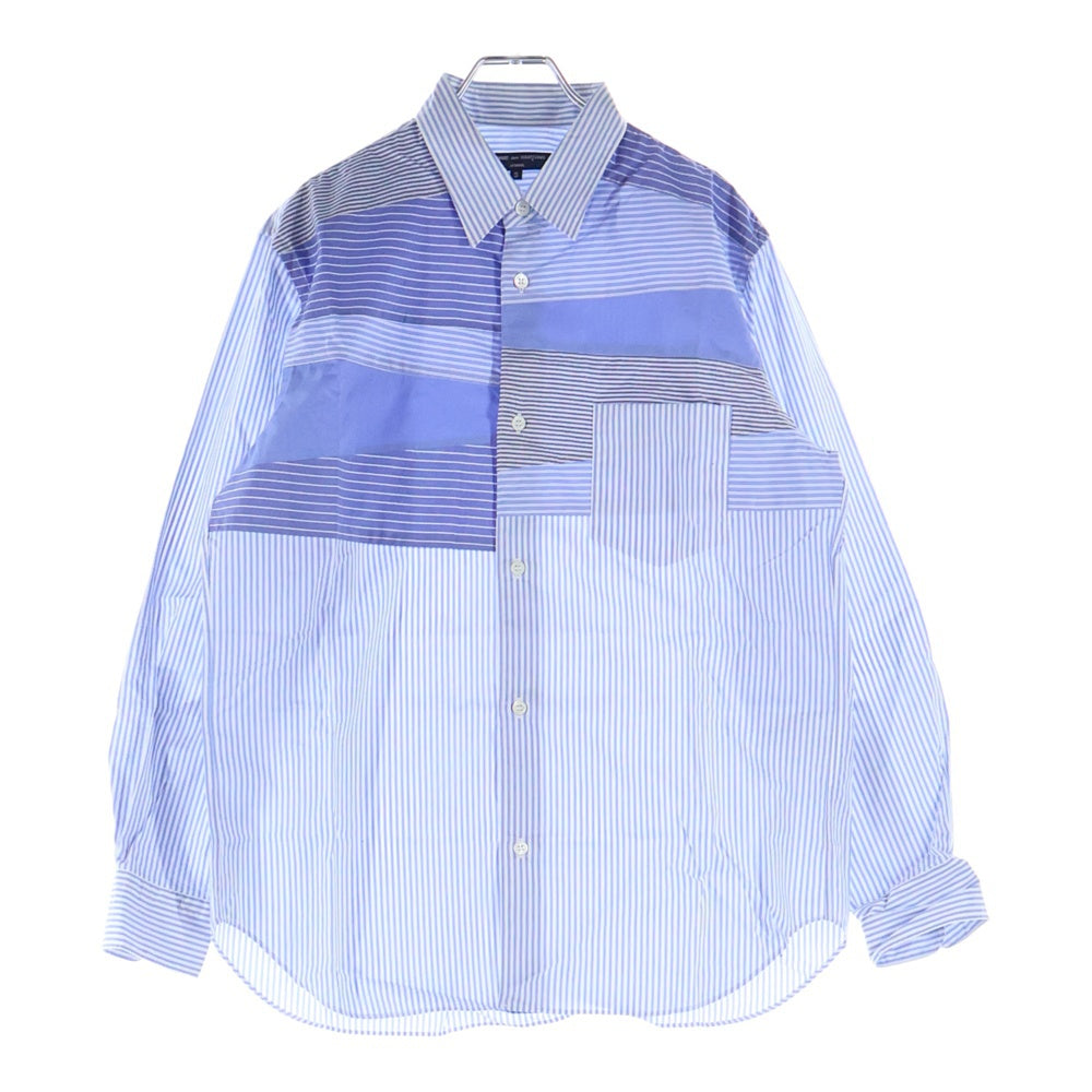 COMME des GARCONS HOMME(コムデギャルソンオム) AD2020 パッチワーク ストライプ 長袖 シャツ ブルー/ホワイト HG‐B022