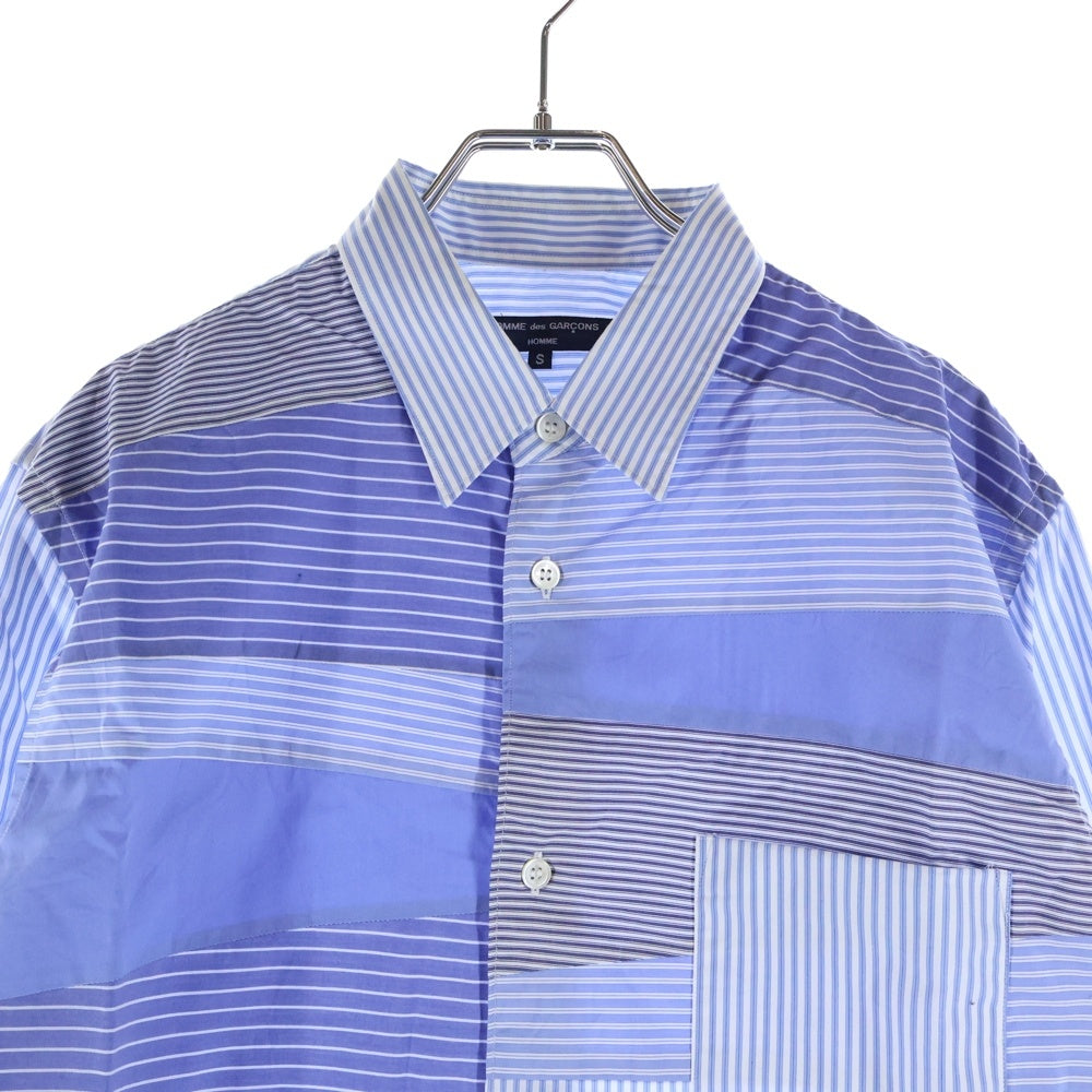 COMME des GARCONS HOMME(コムデギャルソンオム) AD2020 パッチワーク ストライプ 長袖 シャツ ブルー/ホワイト HG‐B022