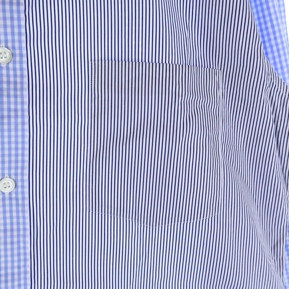 COMME des GARCONS HOMME DEUX(コムデギャルソン オムドゥ) 24AW AD2024 ストライプ切替 チェック 長袖 シャツ ブルー DN‐B031