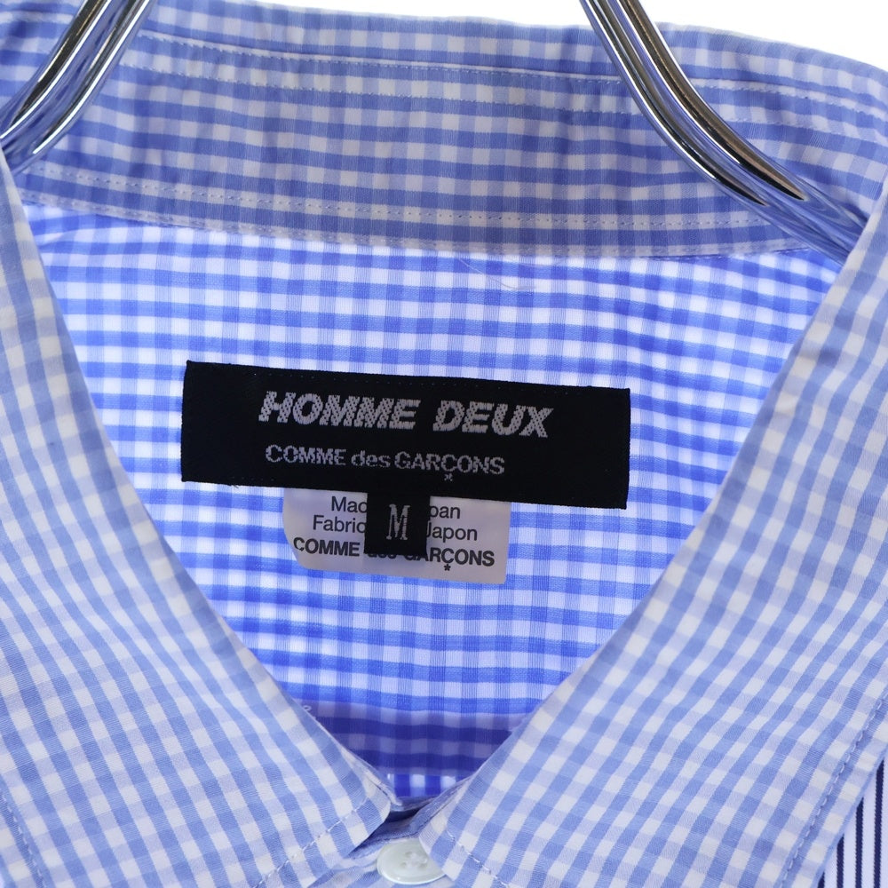 COMME des GARCONS HOMME DEUX(コムデギャルソン オムドゥ) 24AW AD2024 ストライプ切替 チェック 長袖 シャツ ブルー DN‐B031
