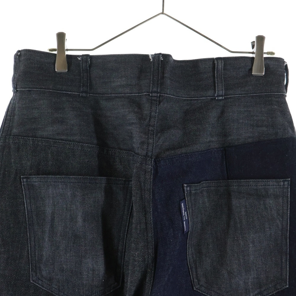COMME des GARCONS HOMME(コムデギャルソンオム) 21AW AD2021 パッチワーク加工 デニムワイドパンツ インディゴ/ブラック HH-P012