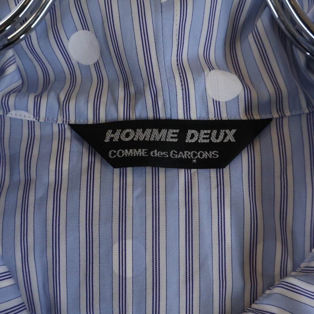 COMME des GARCONS HOMME DEUX(コムデギャルソン オムドゥ) 23SS AD2022 水玉模様 フード付長袖ストライプシャツ ブルー/ホワイト DK-B041