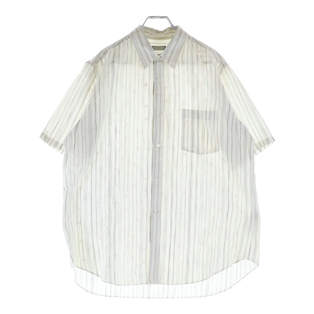 COMME des GARCONS HOMME(コムデギャルソンオム) 00SS AD1999 田中オム 銀タグ フロントリーフ総柄 半袖ストライプシャツ ホワイト/グレー HB-100360