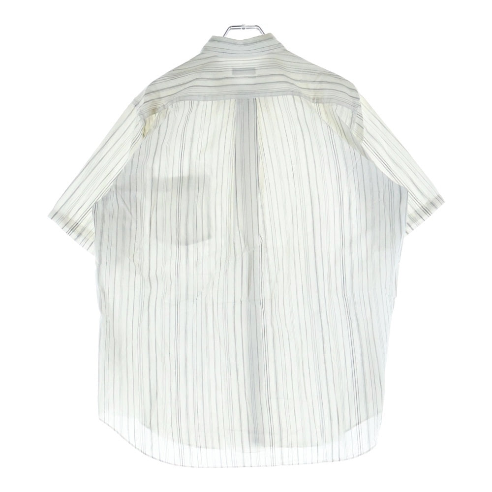 COMME des GARCONS HOMME(コムデギャルソンオム) 00SS AD1999 田中オム 銀タグ フロントリーフ総柄 半袖ストライプシャツ ホワイト/グレー HB-100360