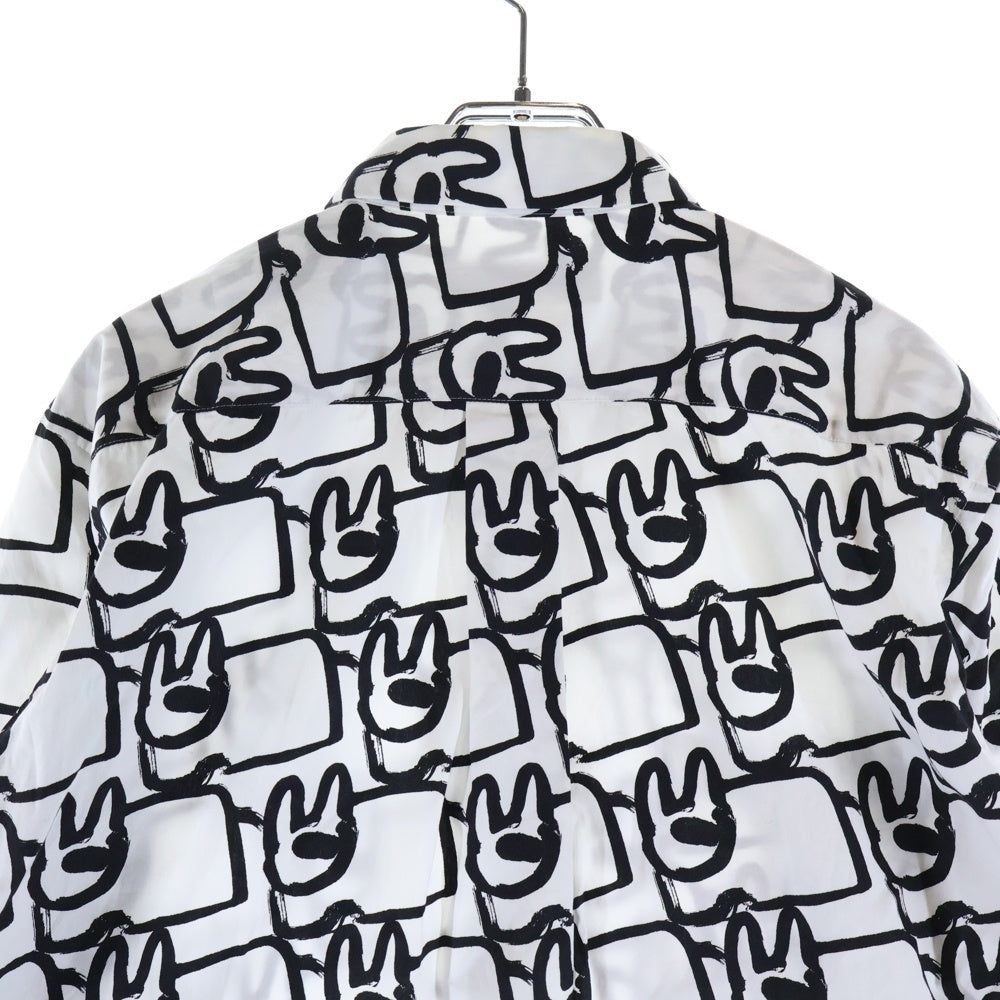COMME des GARCONS HOMME DEUX(コムデギャルソン オムドゥ) 21SS AD2020 フロント切替 長袖総柄コットンシャツ ホワイト/ブラック DG-B027