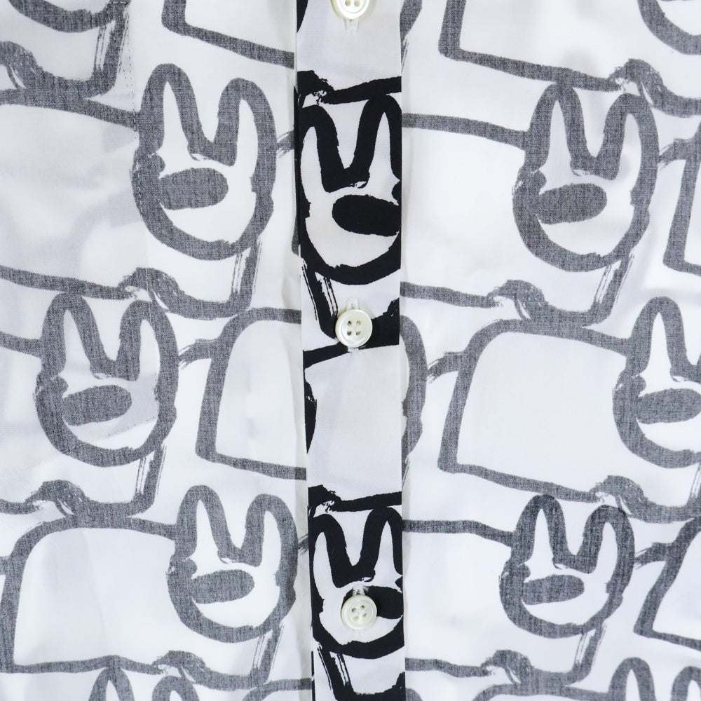 COMME des GARCONS HOMME DEUX(コムデギャルソン オムドゥ) 21SS AD2020 フロント切替 長袖総柄コットンシャツ ホワイト/ブラック DG-B027