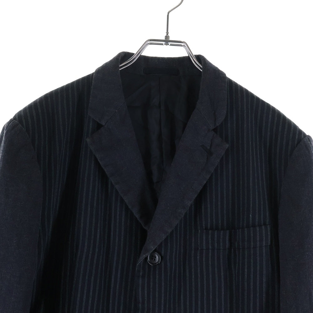 COMME des GARCONS HOMME(コムデギャルソンオム) 18SS AD2017 ドッキング加工 フロントストライプ 3Bシングルテーラードジャケット グレー/ネイビー HA-J013