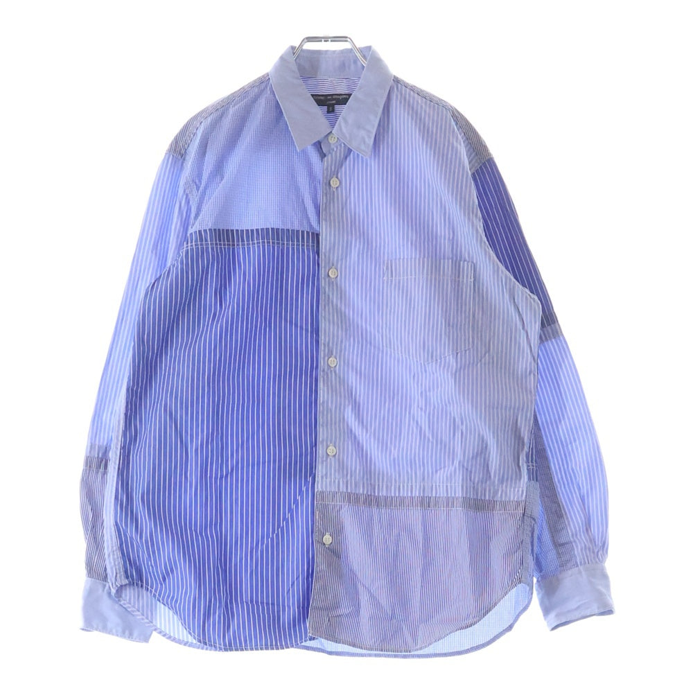 COMME des GARCONS HOMME(コムデギャルソンオム) 20AW AD2020 パッチワーク加工 長袖ストライプシャツ ブルー HF-B008