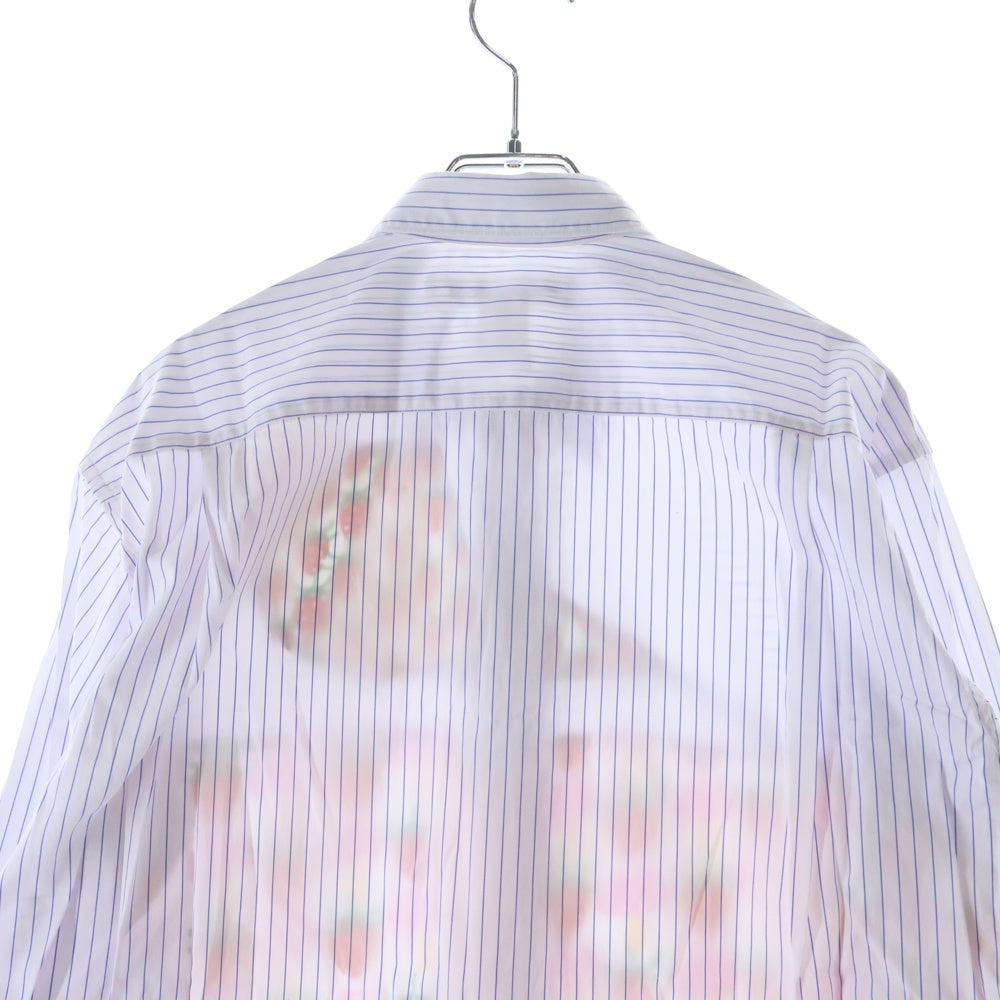 COMME des GARCONS SHIRT(コムデギャルソンシャツ) 23SS ×Brett Westfall ブレット・ウェストフォール イチゴ柄ドッキング 長袖ストライプシャツ ホワイト/ブルー FK-B003