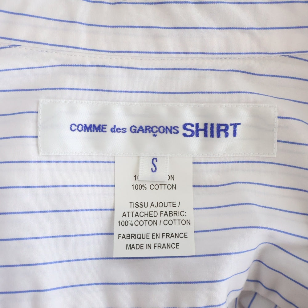 COMME des GARCONS SHIRT(コムデギャルソンシャツ) 23SS ×Brett Westfall ブレット・ウェストフォール イチゴ柄ドッキング 長袖ストライプシャツ ホワイト/ブルー FK-B003