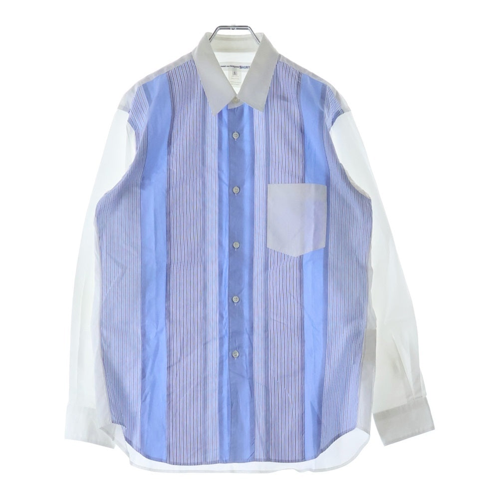 COMME des GARCONS SHIRT(コムデギャルソンシャツ) 19SS フロントストライプ切替 長袖ボタンシャツ ブルー/ホワイト S27006