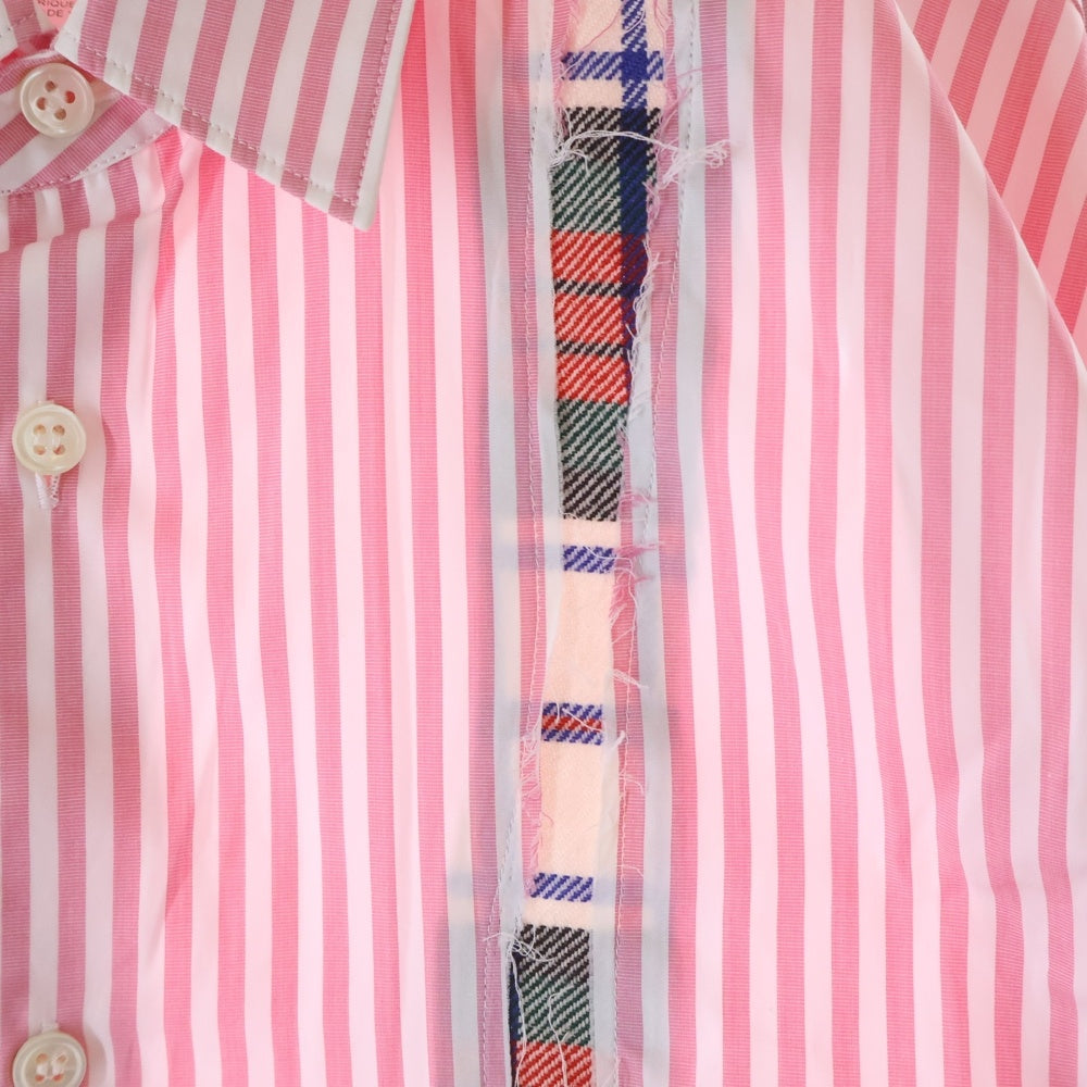 COMME des GARCONS SHIRT(コムデギャルソンシャツ) 22AW フロントカットオフ切替加工 長袖ストライプシャツ ピンク/ホワイト FJ-B015